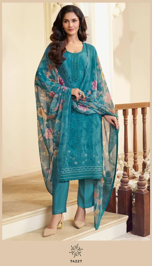 SILKINA - ROYAL CREPE 48 by vinay fashion 74221 To 74228 Designer Festive Suits Collection Beautiful Stylish Fancy Colorful Party Wear & Occasional Wear DIGITAL PRINTED ROYAL CREPE WITH EMBROIDERY Dresses At Wholesale Price